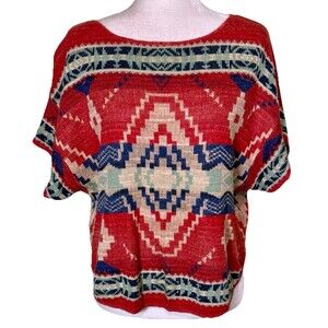 Ralph Lauren Woman’s Southwestern Aztec Tribal Knit Boxy Sweater Size Medium